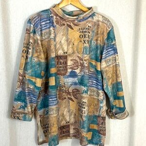 Vintage Jacque & Koko cowl turtle neck novelty abstract print sweatshirt Y2K